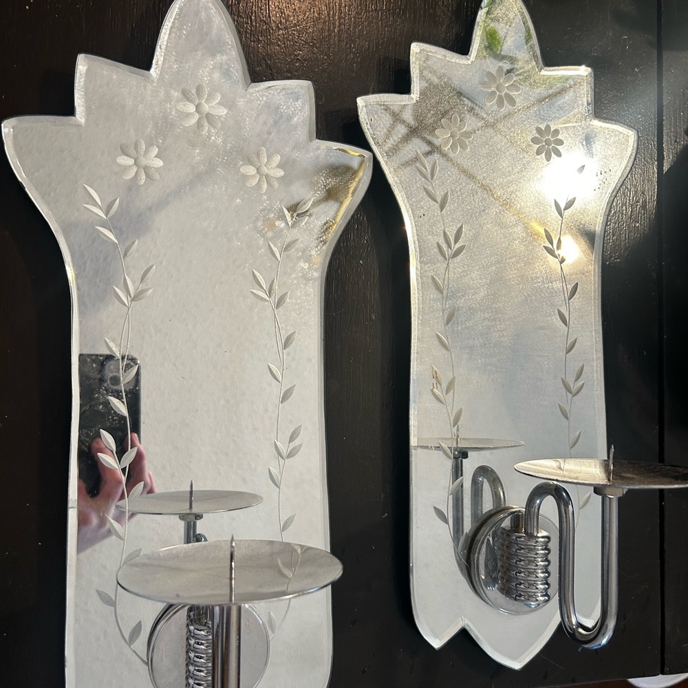 Floral Silver Wall Mirror Sconces